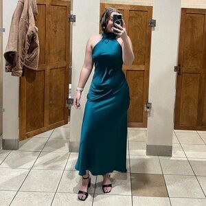 Elegant Teal Halter Maxi Dress